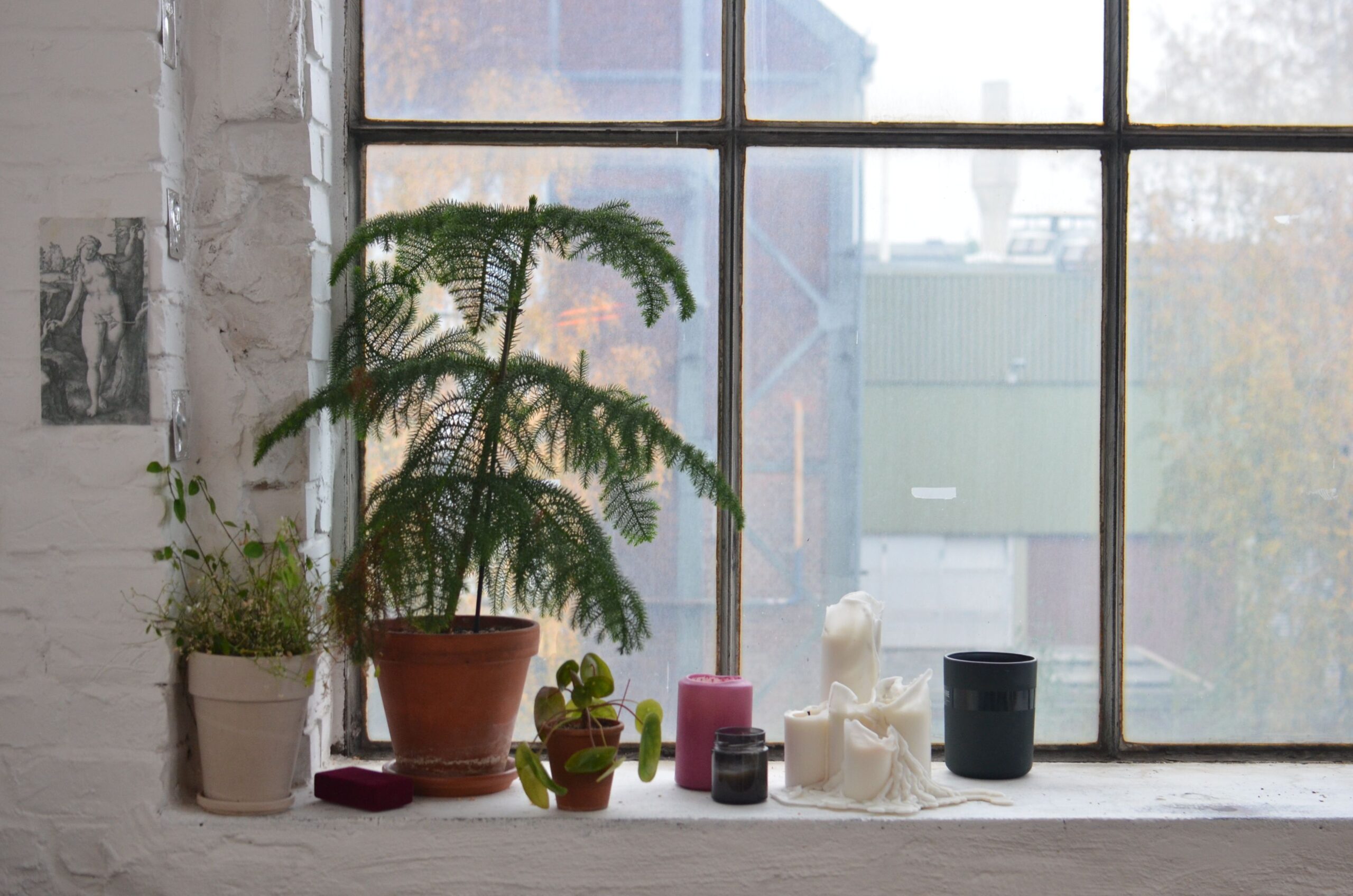 A single candle beside a windowsill at dusk — the visual of a private threshold, marked deliberately.